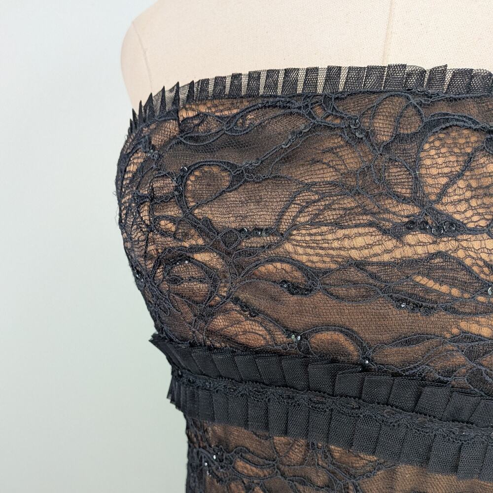 Vintage Badgley Mischka Prom Dress Maxi Gown 2 Black Lace Strapless Guest Glam - Picture 5 of 15